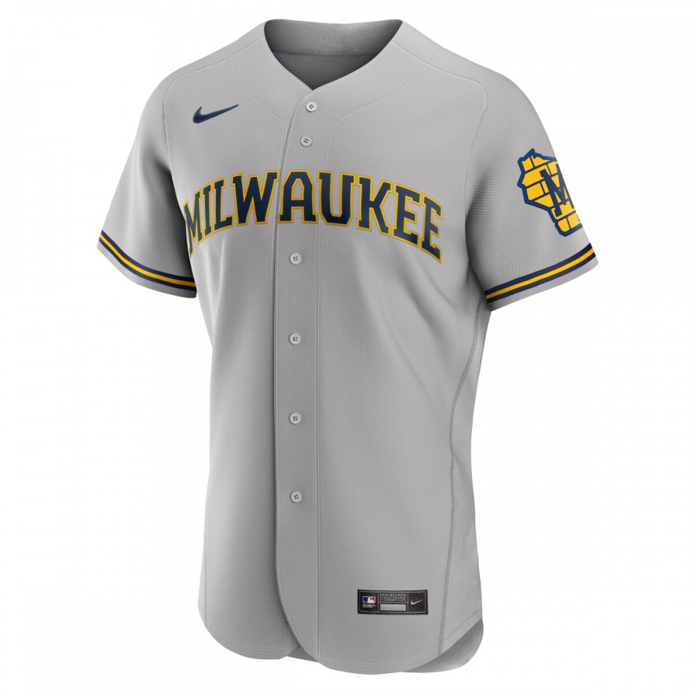 Christian Yelich Milwaukee Brewers Nike Road Authentic Player Logo Jersey - Gray - Image 2