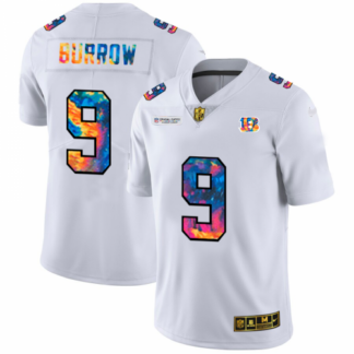 Cincinnati Cincinnati Bengals #9 Joe Burrow Men’s White Nike Multi-Color 2020 NFL Crucial Catch Limited NFL Jersey