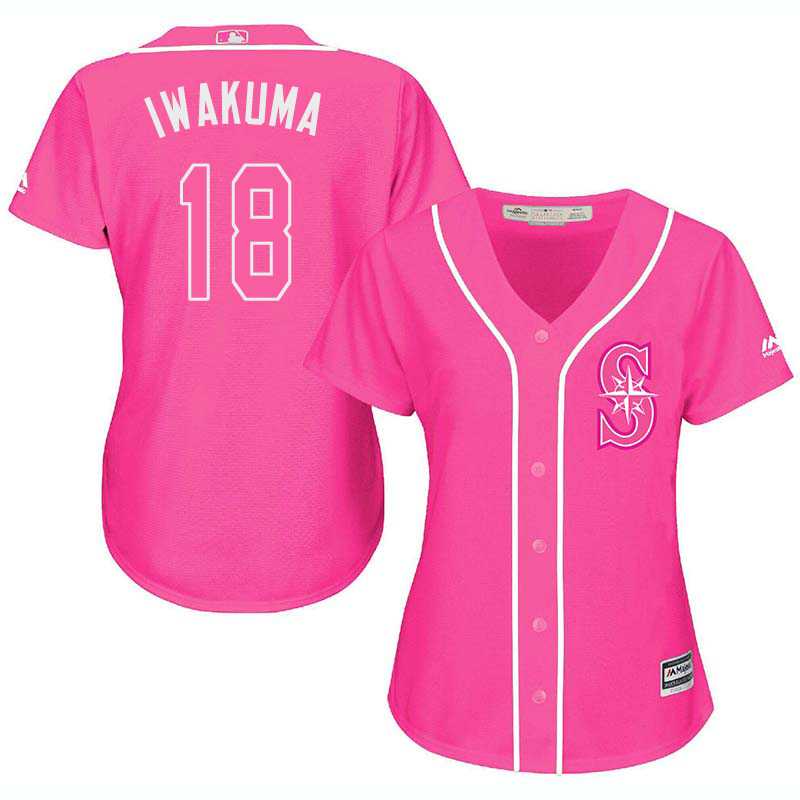 Glued Women's Seattle Mariners #18 Hisashi Iwakuma Pink New Cool Base Jersey WEM
