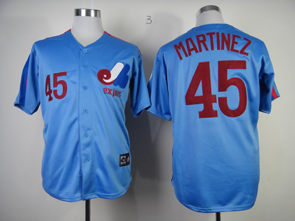 Montreal Expos #45 Martinez Throwback Light Blue Jerseys