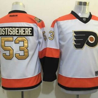 Youth Philadelphia Flyers #53 Shayne Gostisbehere 50TH Patch White-Golden Stitched NHL Jersey