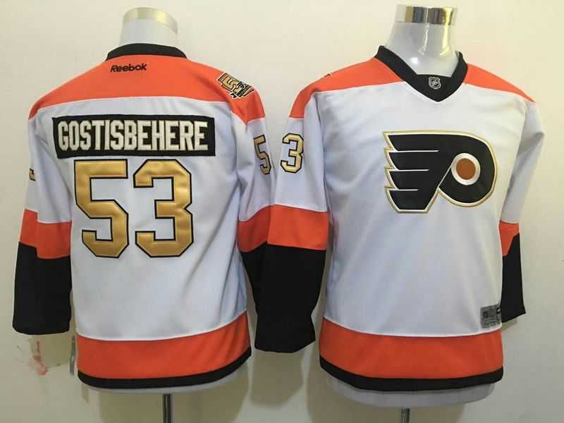 Youth Philadelphia Flyers #53 Shayne Gostisbehere 50TH Patch White-Golden Stitched NHL Jersey