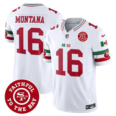 Men's San Francisco 49ers #16 Joe Montana White Mexico Faithful To The Bay Patch Vapor F.U.S.E. Limited Jersey