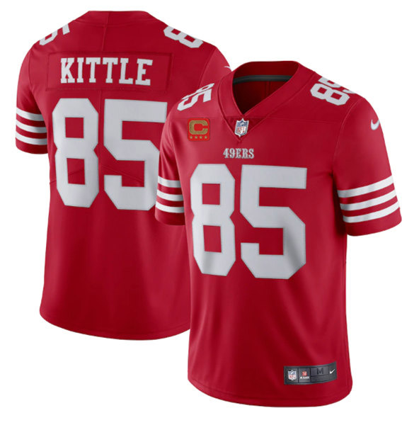 Men's San Francisco 49ers 2022 #85 George Kittle Red New Scarlet With 4-star C Patch Vapor Untouchable Limited Stit...