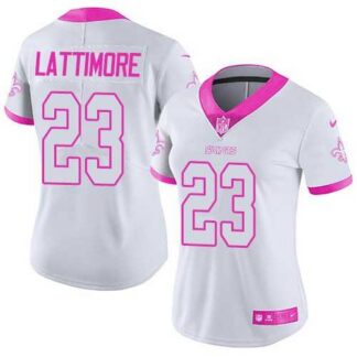 Women Nike Saints 23 Marshon Lattimore White Pink Fashion Rush Limited Jersey Dzhi