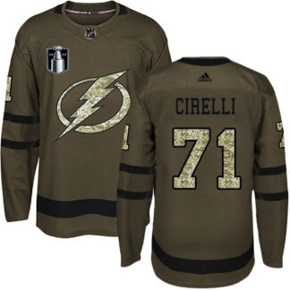 Adidas Tampa Bay Lightning #71 Anthony Cirelli Green 2022 Stanley Cup Final Patch Salute to Service Stitched NHL Je...