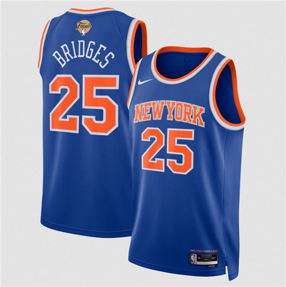 Men's New Yok Knicks #25 Mikal Bridges Blue 2026 Finals Patch Icon Edition Stitched Basketball Jersey