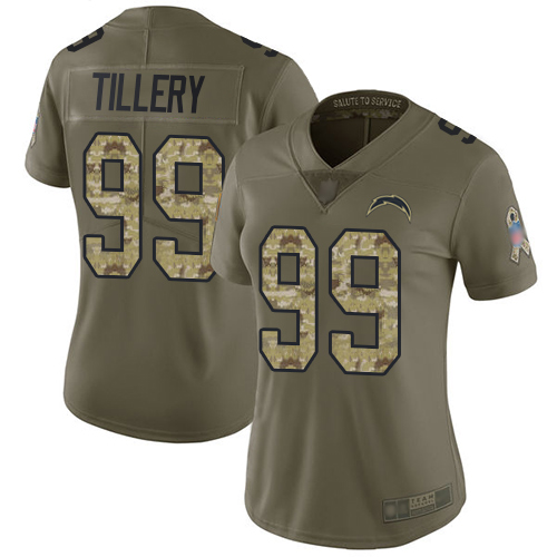 Nike Los Angeles Chargers #99 Jerry Tillery Olive/Camo Women’s Stitched NFL Limited 2017 Salute to Service Jersey