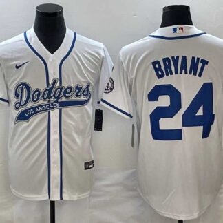 Men's Los Angeles Dodgers #24 Kobe Bryant White With Patch Cool Base Stitched Baseball Jersey