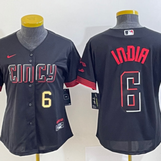 Women's Cincinnati Reds #6 Jonathan India Number Black 2023 City Connect Cool Base Stitched Jersey