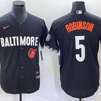 Men's Baltimore Orioles #5 Brooks Robinson Black 2023 City Connect Cool Base Stitched Jersey 1