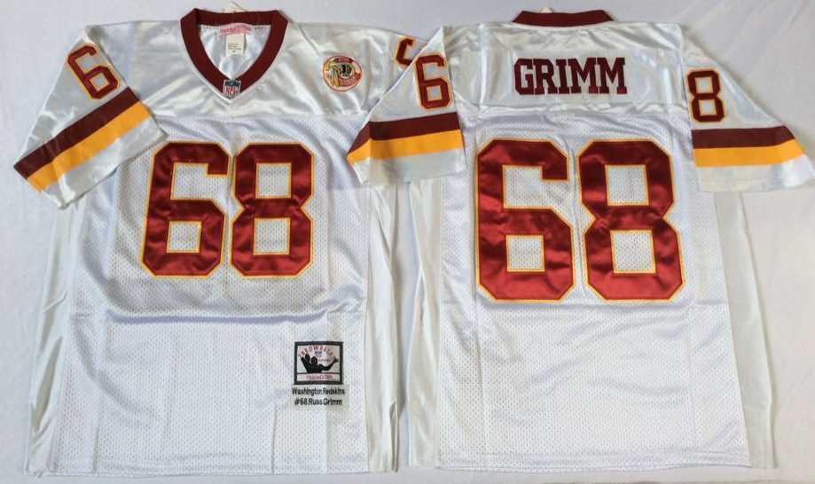 Men's Redskins #68 Russ Grimm White Throwback Stitched Football Jersey