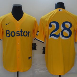 Men's Boston Red Sox #28 J.D. Martinez Gold 2021 City Connect Stitched MLB Cool Base Nike Jersey