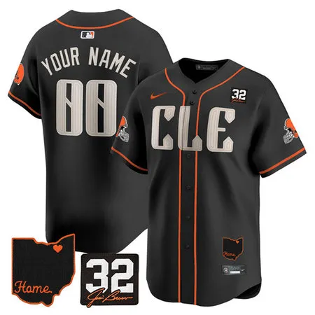 Youth Cleveland Browns Black 2025 Jim Brown Memorial & Home Patch Vapor Limited Custom Jersey
