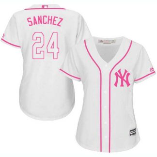 Women New York Yankees #24 Gary Sanchez White Pink New Cool Base Jersey JiaSu