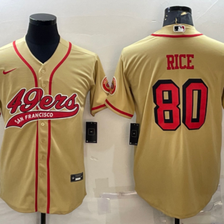 Men's San Francisco 49ers #80 Jerry Rice Gold Color Rush With Patch Cool Base Stitched Baseball Jersey