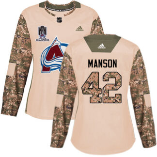 Adidas Colorado Avalanche #42 Josh Manson Camo Authentic Women’s 2022 Stanley Cup Champions Veterans Day Stitched N...