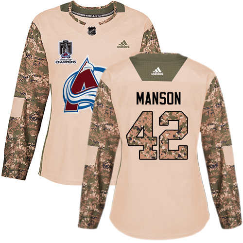 Adidas Colorado Avalanche #42 Josh Manson Camo Authentic Women’s 2022 Stanley Cup Champions Veterans Day Stitched N...
