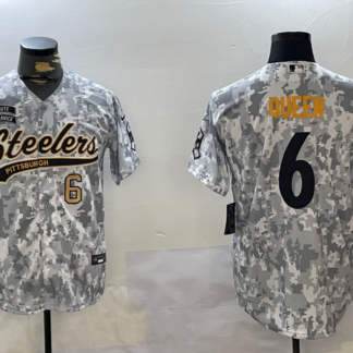 Men's Pittsburgh Steelers #6 Patrick Queen Arctic Camo 2024 Salute to Service Stitched Baseball Jerseys