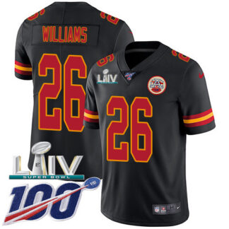 Nike Kansas City Chiefs #26 Damien Williams Black Super Bowl LIV 2020 Men’s Stitched NFL Limited Rush 100th Season...