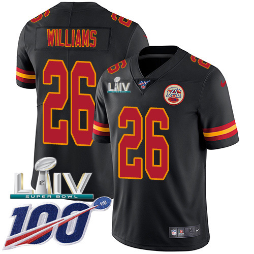 Nike Kansas City Chiefs #26 Damien Williams Black Super Bowl LIV 2020 Men’s Stitched NFL Limited Rush 100th Season...