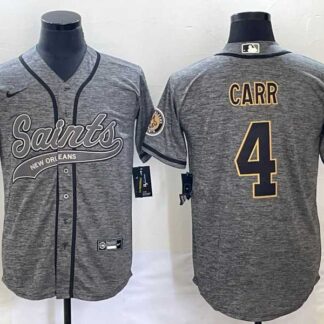 Men's New Orleans Saints #4 Derek Carr Grey Gridiron With Patch Cool Base Stitched Baseball Jersey