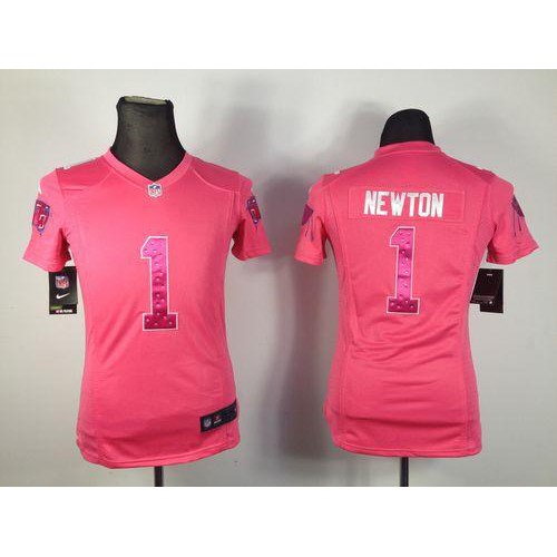 Nike Carolina Panthers #1 Cam Newton Pink Sweetheart Women’s Stitched NFL Elite Jersey