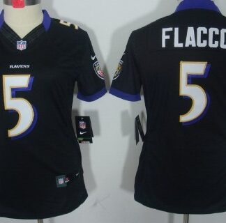 Nike Baltimore Ravens #5 Joe Flacco Black Limited Womens Jersey