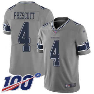 Nike Dallas Cowboys #4 Dak Prescott Gray Men’s Stitched NFL Limited Inverted Legend 100th Season Jersey