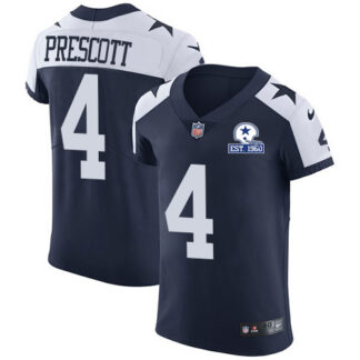 Nike Dallas Cowboys #4 Dak Prescott Navy Blue Thanksgiving Men’s Stitched With Established In 1960 Patch NFL Vapor...
