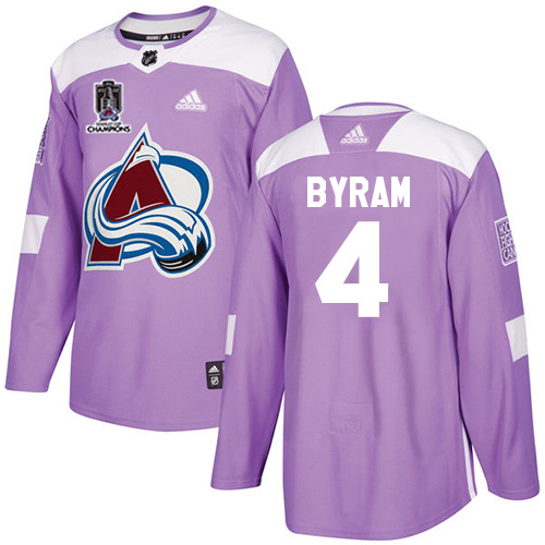 Adidas Colorado Avalanche #4 Bowen Byram Purple 2022 Stanley Cup Champions Authentic Fights Cancer Stitched NHL Jer...