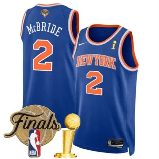 Youth New York Knicks #2 Miles McBride Blue 2026 Finals Patch And Finals Champions Patch Icon Edition Stitched Bask...