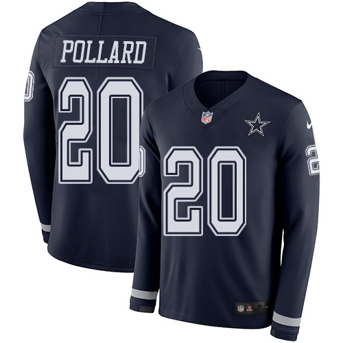 Men’s Dallas Cowboys #20 Tony Pollard Navy Blue Team Color Men’s Stitched NFL Limited Therma Long Sleeve Jersey