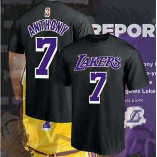 Men's Los Angeles Lakers #7 Carmelo Anthony Black/Purple Basketball T-Shirt