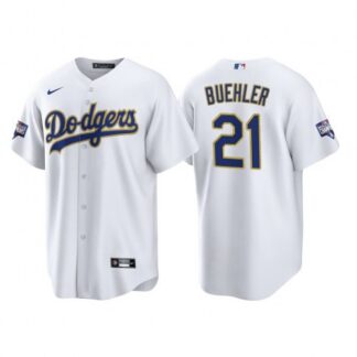Los Angeles Los Angeles Dodgers #21 Walker Buehler Men’s Nike 2021 Gold Program World Series Champions MLB Jersey W...