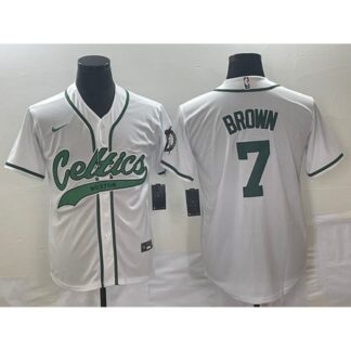 Men's Boston Celtics #7 Jaylen Brown White Stitched Baseball Jersey 2PFJ