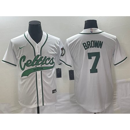 Men's Boston Celtics #7 Jaylen Brown White Stitched Baseball Jersey 2PFJ