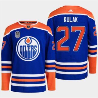 Men's Edmonton Oilers #27 Brett Kulak Royal 2024 Stanley Cup Final Patch Stitched Jersey Dzhi
