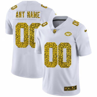 New York Jets Custom Men’s Nike Flocked Leopard Print Vapor Limited NFL Jersey White